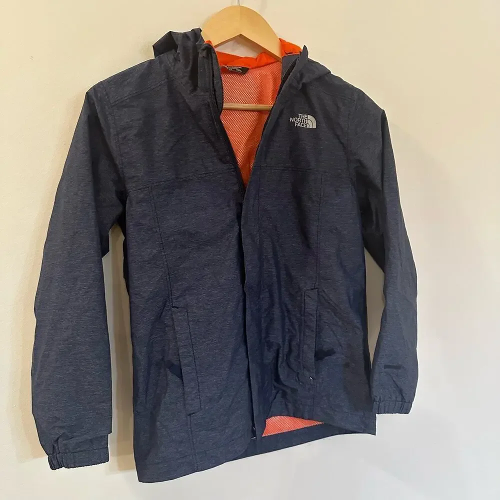 Boy's North Face Windbreaker sz M (10-12) Navy Blue Full Zip Hooded Jacket